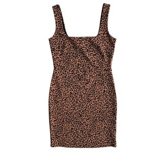 H&M Women’s Sm Black Brown Leopard Print Wide Tank Strap Mini Bodycon Dress Boho